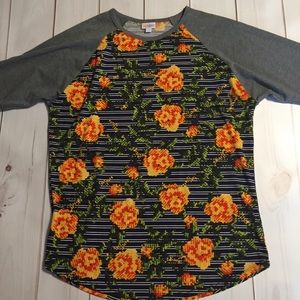 LulaRoe Women’s Randy tee 2X navy grey sunflower